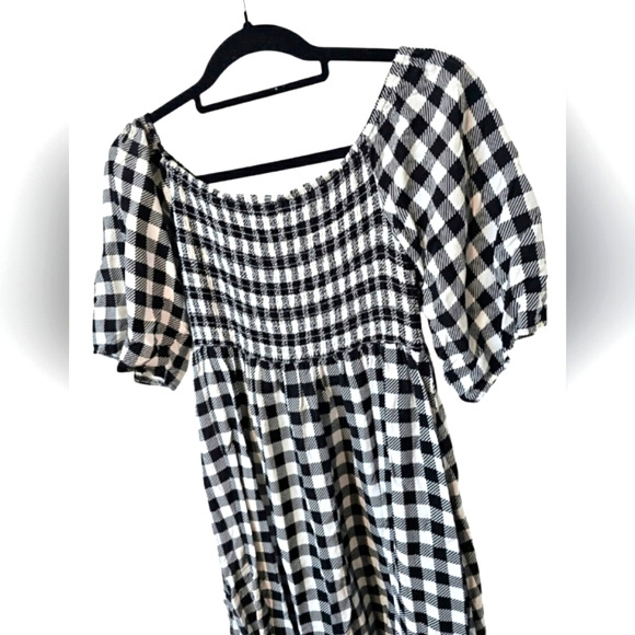 Crazy Train Black & White Plaid Checkered High Low Flutter Sleeve Stretchy Dress - Picture 8 of 14
